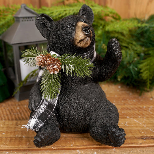 6.6Inch Bear With Pinecone On Scarf - Christmas Place
