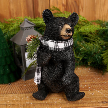 8Inch Bear With Pinecone On Scarf