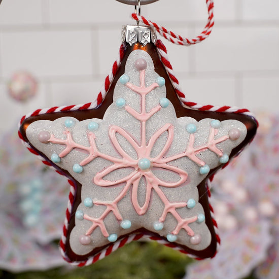 Pink Blue Star Rope Trim Ornament - Christmas Place