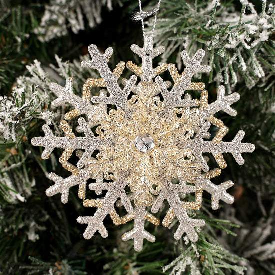 4Inch Glitter Silver Gold Snowflake Ornament - Christmas Place