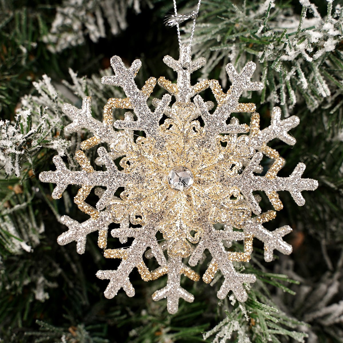 4Inch Glitter Silver Gold Snowflake Ornament - Christmas Place