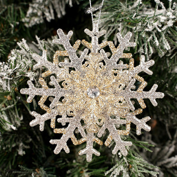 4Inch Glitter Silver Gold Snowflake Ornament - Christmas Place