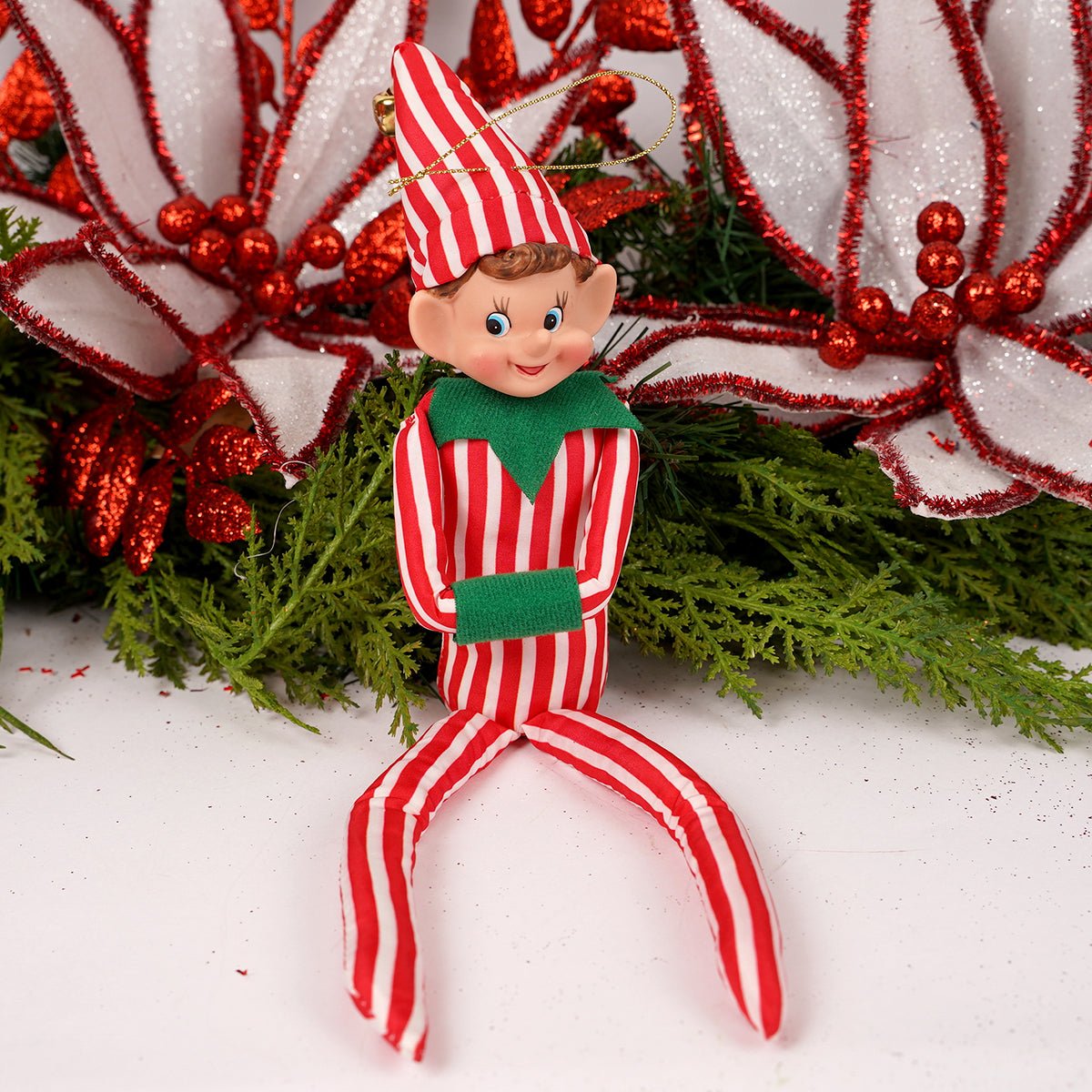 13Inch Red White Stripe Elf Ornament - Christmas Place
