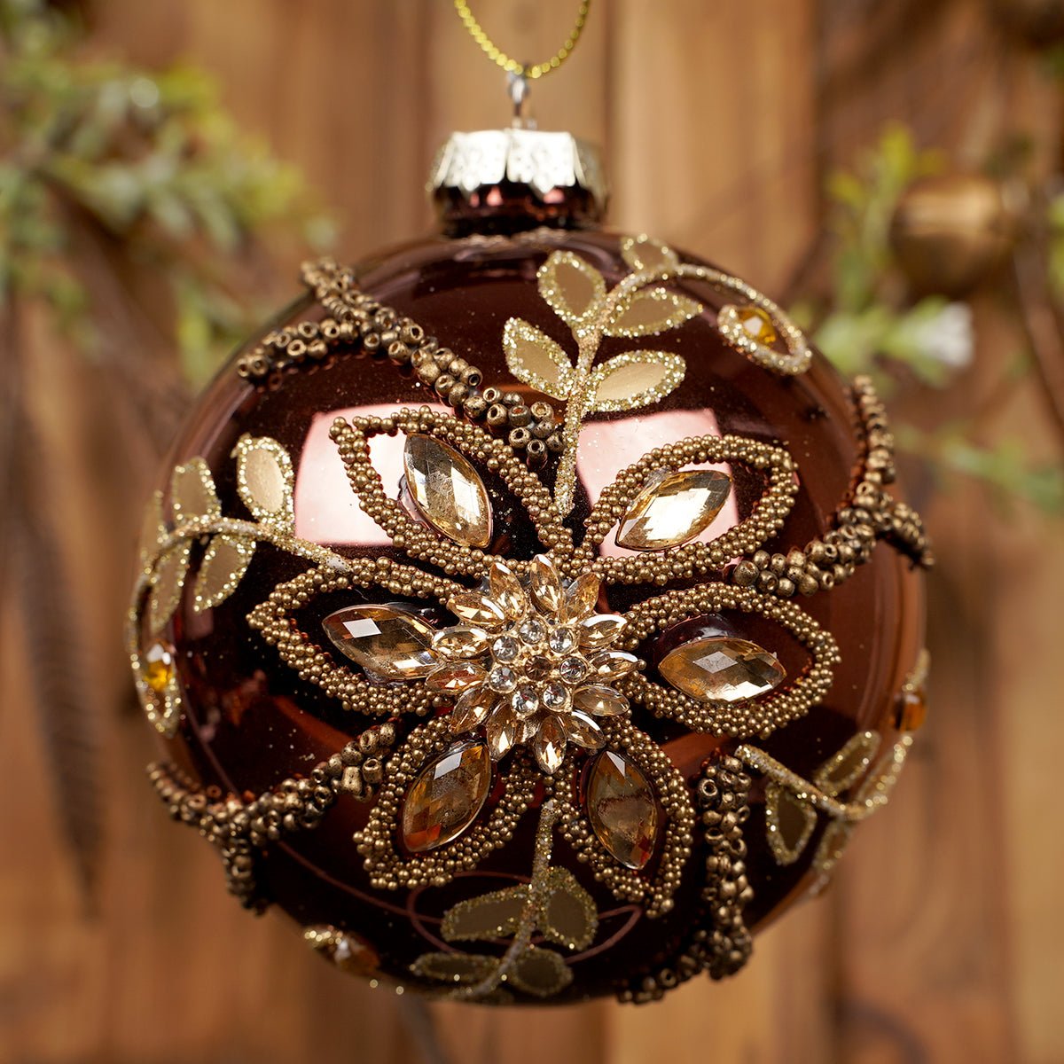 Burgundy Floral Ball Ornament - Christmas Place