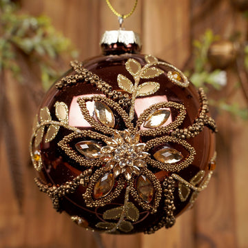 Burgundy Floral Ball Ornament - Christmas Place