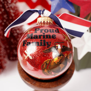 Red Glitter Proud Marine Ball Ornament - Christmas Place