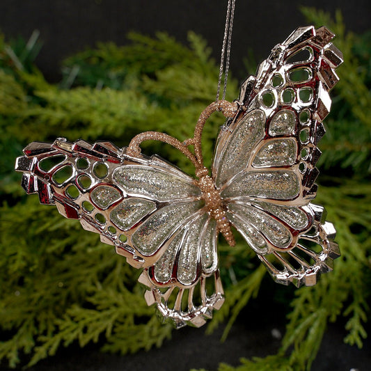 3.8IN SILVER BUTTERFLY ORN - Christmas Place