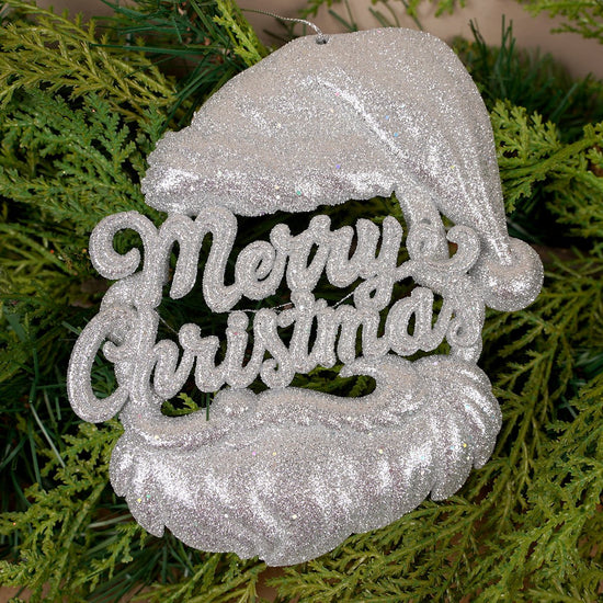 6IN SILVER SANTA MERRY CHRISTMAS ORN - Christmas Place