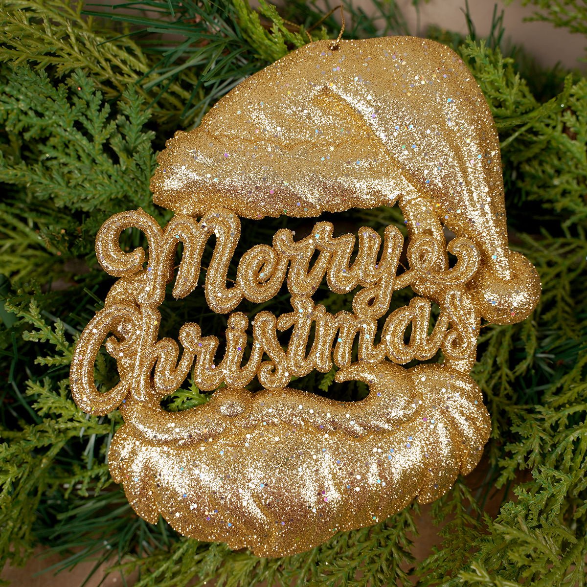 6IN GOLD SANTA MERRY CHRISTMAS ORN - Christmas Place