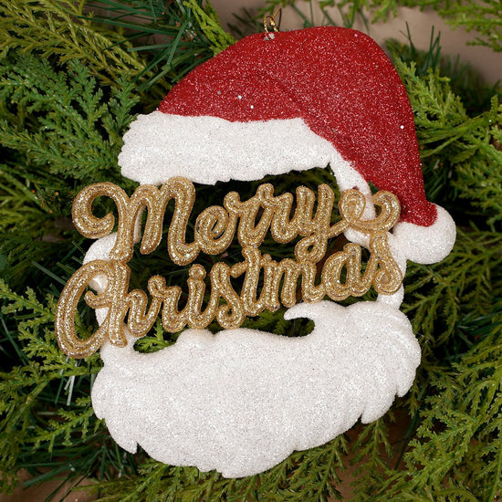 6IN GOLD MERRY CHRISTMAS RED SANTA HAT ORN - Christmas Place