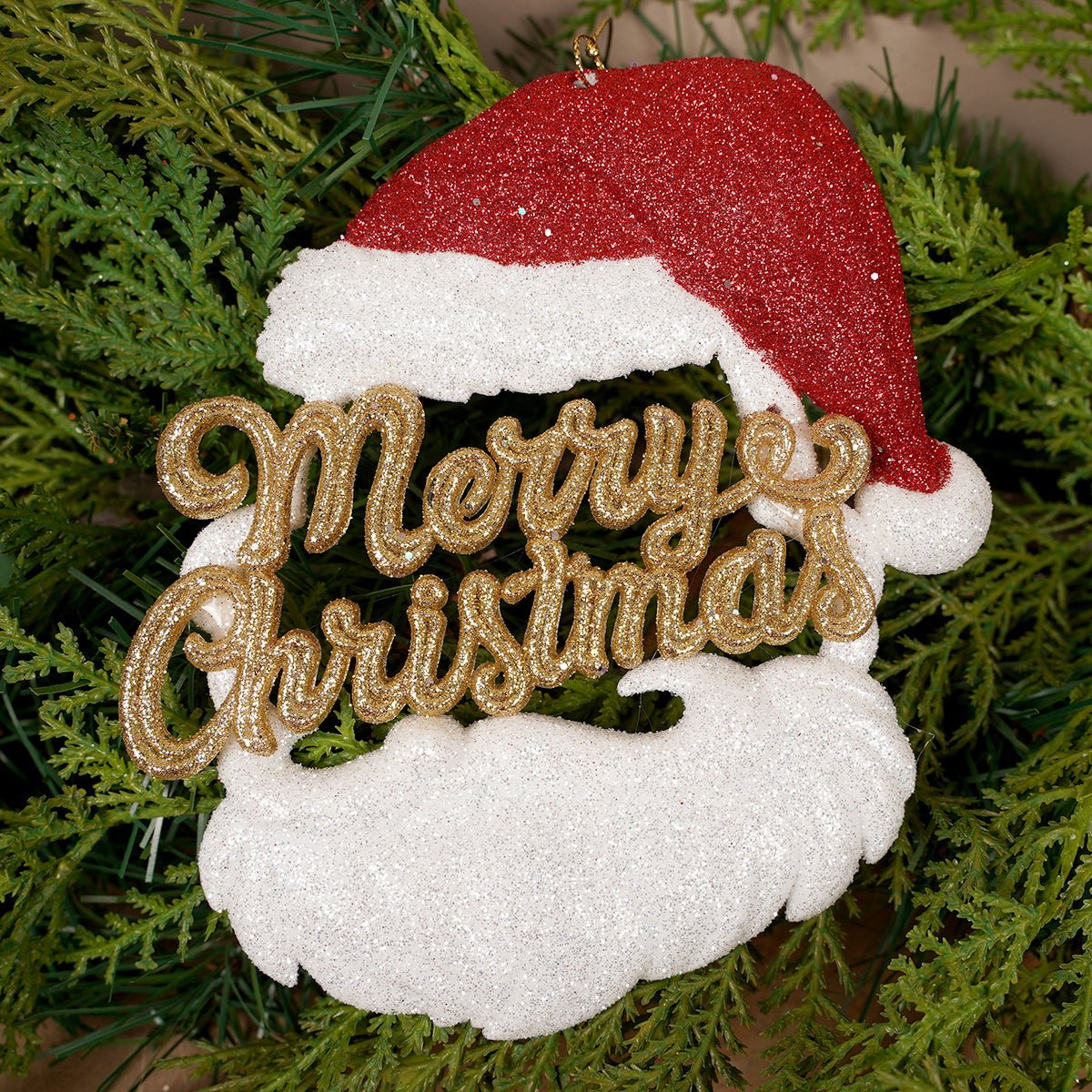 6IN GOLD MERRY CHRISTMAS RED SANTA HAT ORN - Christmas Place