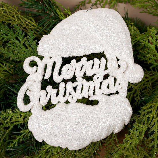 6IN WHITE SANTA MERRY CHRISTMAS ORN - Christmas Place
