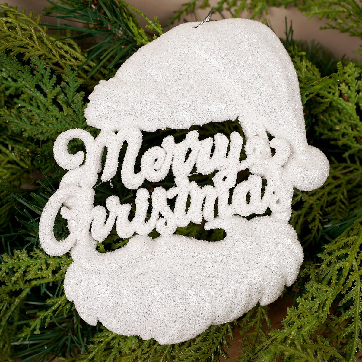 6IN WHITE SANTA MERRY CHRISTMAS ORN - Christmas Place