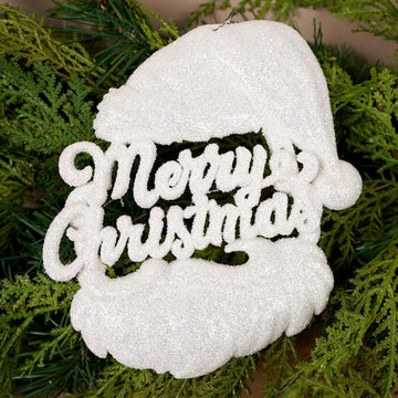 6IN WHITE SANTA MERRY CHRISTMAS ORN - Christmas Place