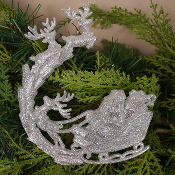 6IN SILVER SANTA WITH REINDEER SLEIGH ORN - Christmas Place
