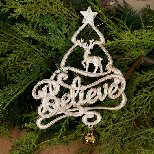6Inch Gold Believe Tree Ornament - Christmas Place