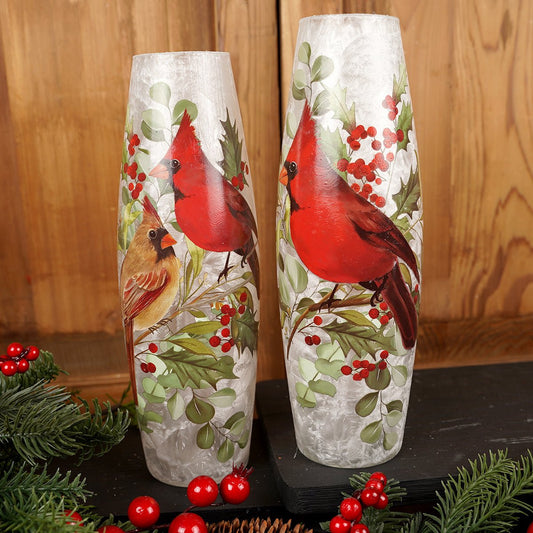 Christmas Cardinal Large Glass Vase - Christmas Place