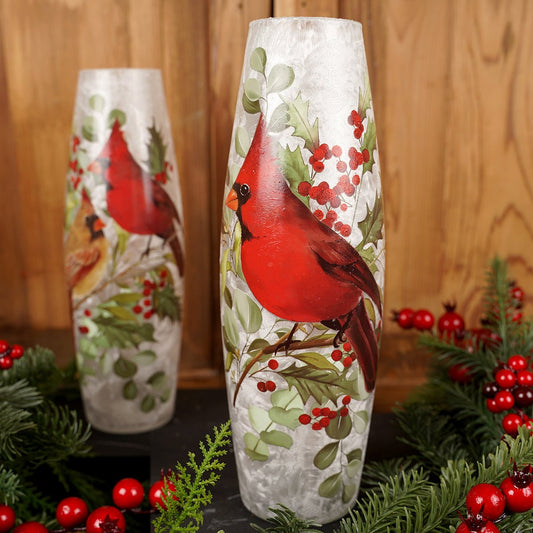 Christmas Cardinal Large Glass Vases - Christmas Place