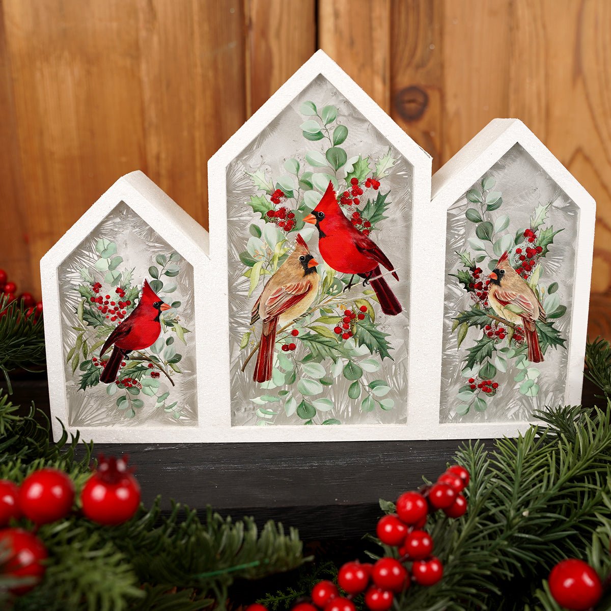 Christmas Cardinal Table Display 3 Panels Christmas Place