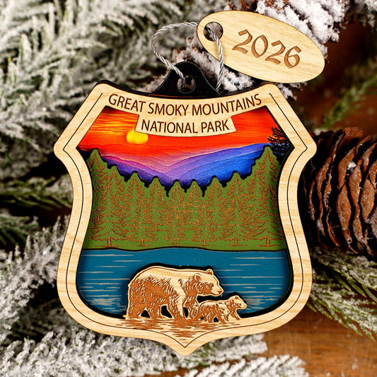 GSMNP Bear With Cubs Colorful Sky Ornament - Christmas Place
