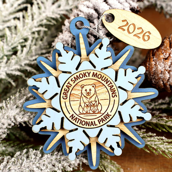 GSMNP Blue Snowflake Bear Ornament - Christmas Place