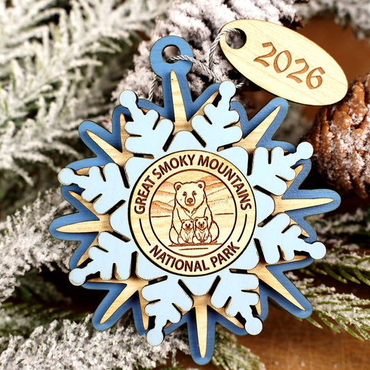GSMNP Blue Snowflake Bear Ornament - Christmas Place