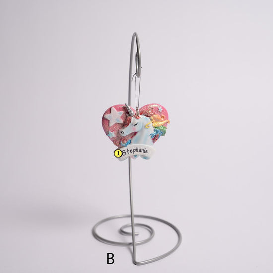 Pink and Blue Unicorn Heart Ornament Free Personalization