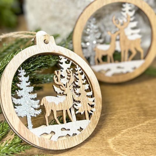 Wooden Deer With Tree Ornament