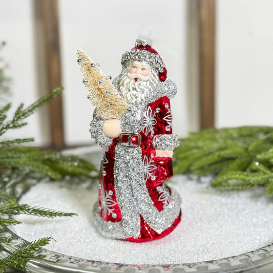 Red Silver Santa Tree Ornament
