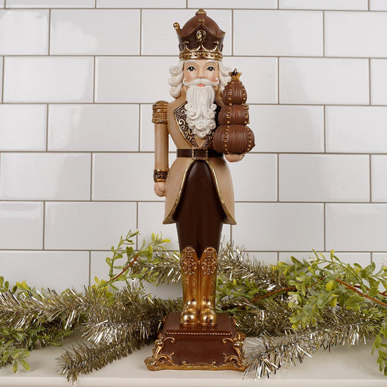 15Inch Chocolate Gold Nutcracker With Tree - Christmas Place