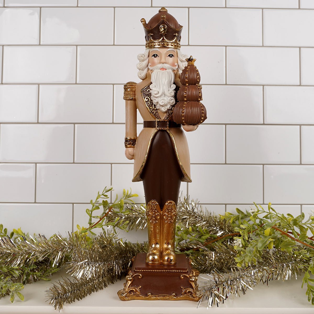 15Inch Chocolate Gold Nutcracker With Tree - Christmas Place