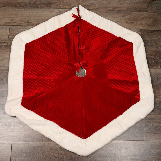 Dark Red Christmas Tree Skirt White Trim - Christmas Place