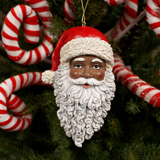 4" African American Santa Face Ornament - Christmas Place