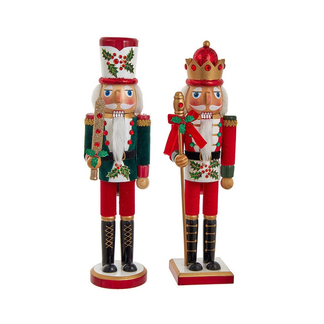 15IN HOLLY BERRIES WOODEN NUTCRACKER/2 - Christmas Place