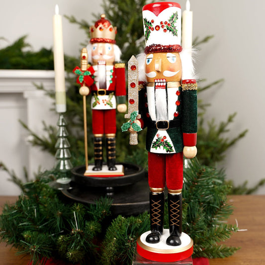 Holly And Berries Wooden Nutcracker - Christmas Place