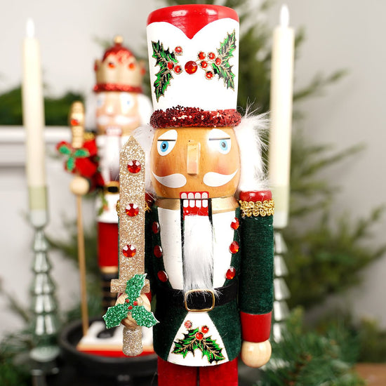 Holly And Berries Wooden Nutcracker - Christmas Place