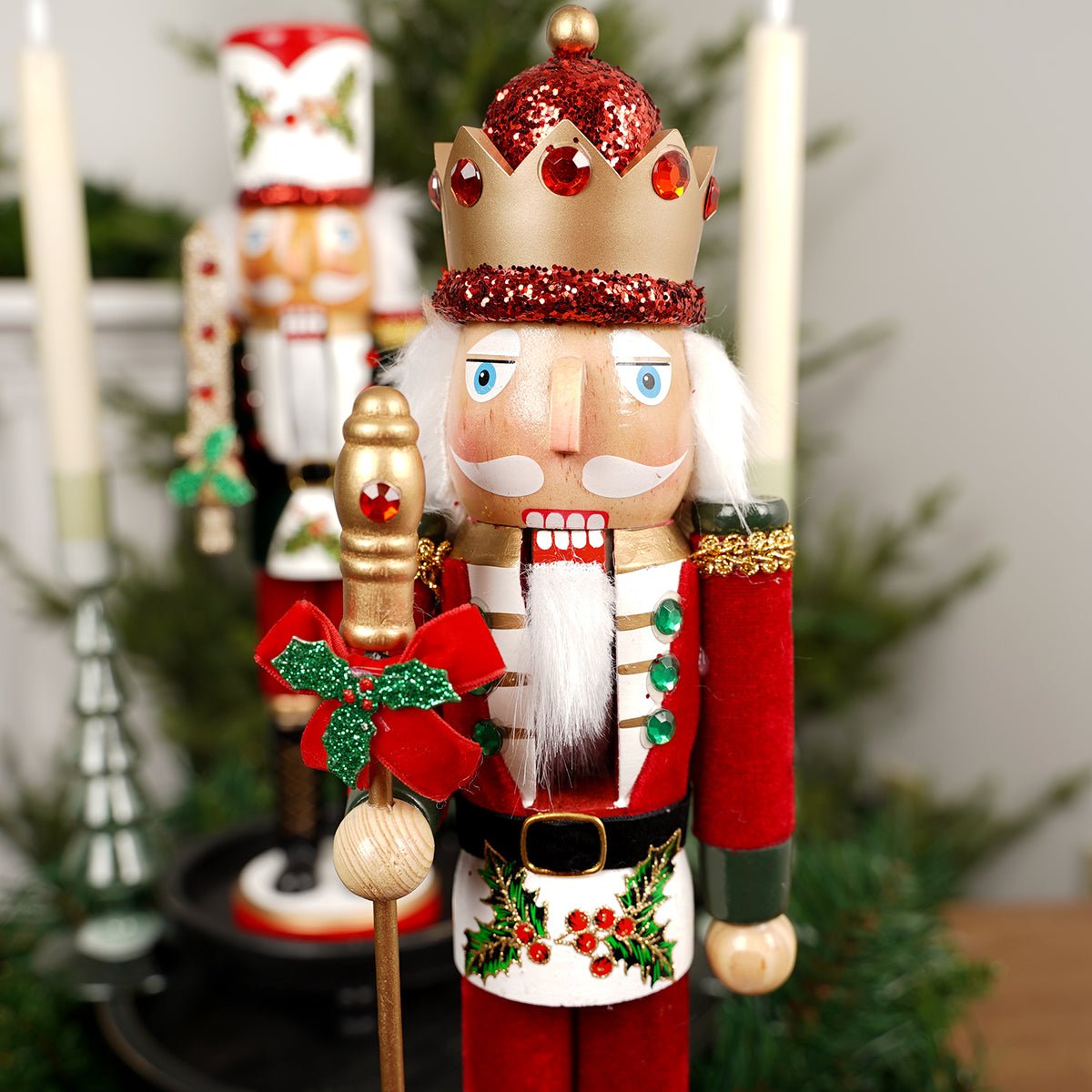 Holly And Berries Wooden Nutcracker - Christmas Place