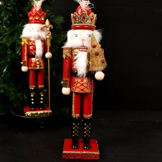 Red Gold Wooden Nutcracker - Christmas Place