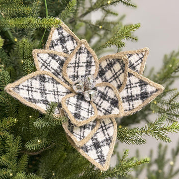 15 Inch Black White Checkered Poinsettia