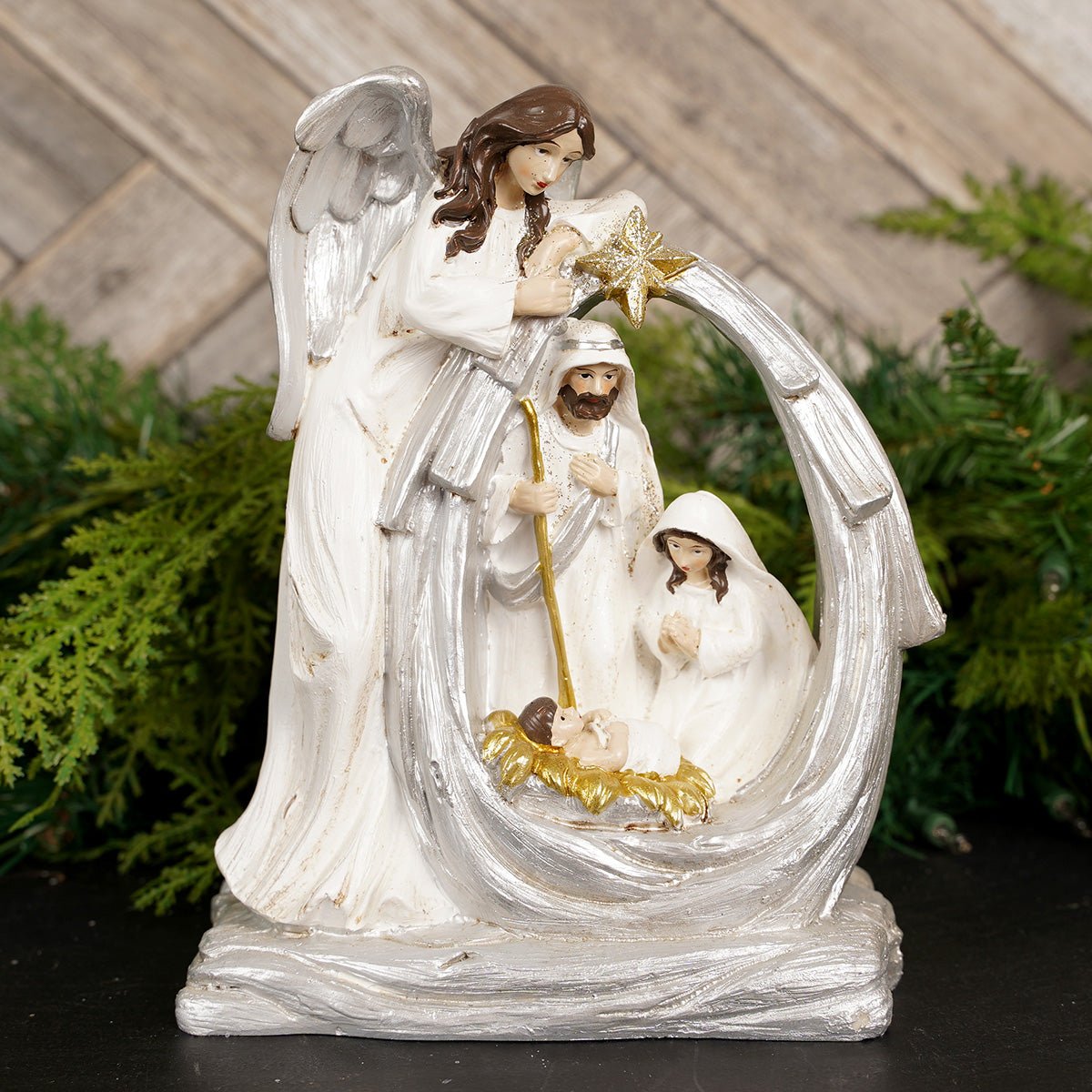 8Inch Cream Silver Holy Family - Christmas Place