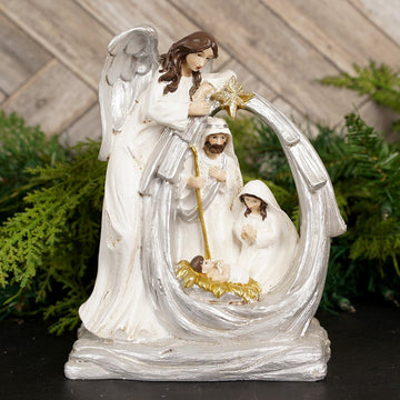 8Inch Cream Silver Holy Family - Christmas Place