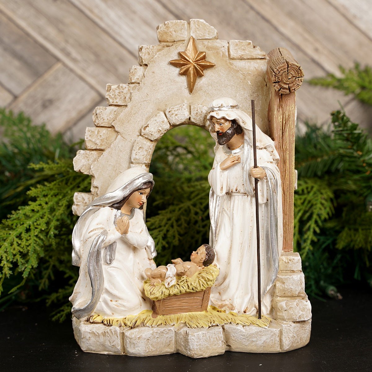 Natural Color Holy Family Nativity Display - Christmas Place