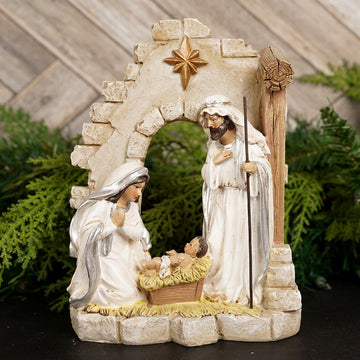 Natural Color Holy Family Nativity Display - Christmas Place