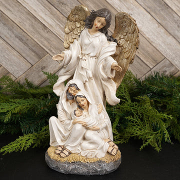 12Inch Cream Gold Holy Family With Angel - Christmas Place