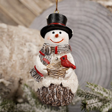 4IN BARK SNOWMAN WITH CARDINAL ORN - Christmas Place