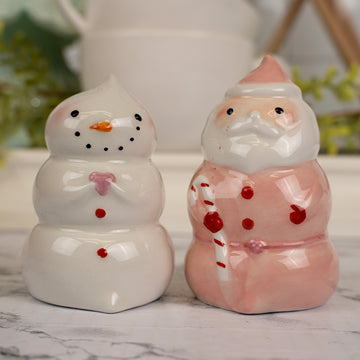 White Snowman Pink Santa Salt/Pepper Shaker