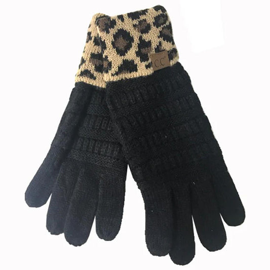 Black Leopard Cuff Gloves