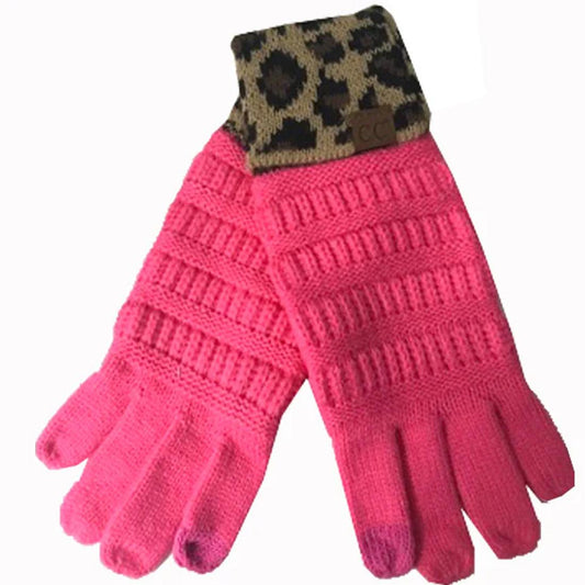 Candy Pink Leopard Cuff Gloves