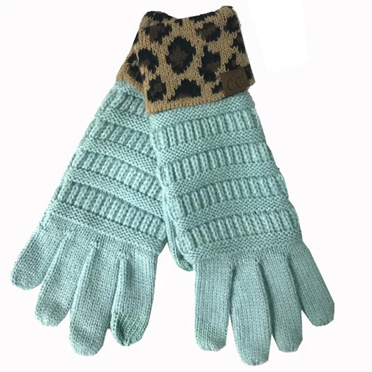Mint Leopard Cuff Gloves