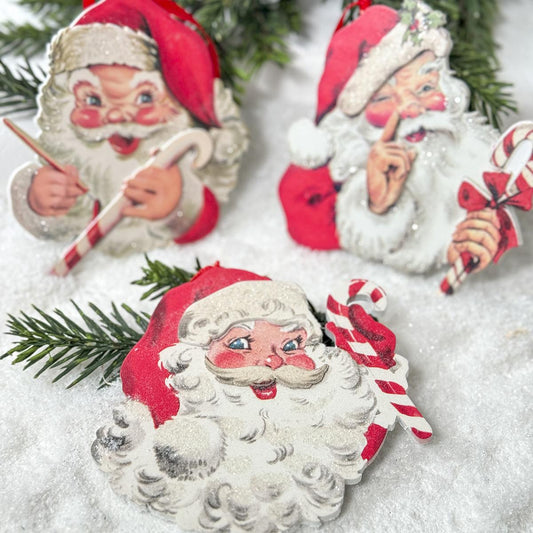 Nostalgic Santa With Candy Cane Ornament